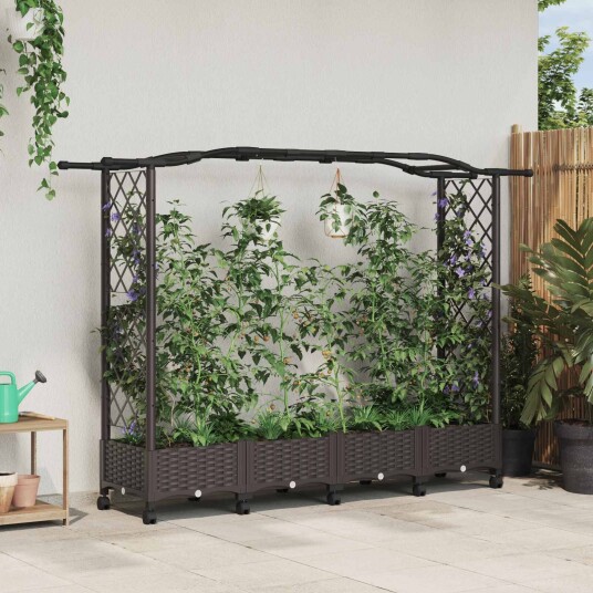 vidaXL Hevet Bed med Trellis og Tak Brun 207 x 40 x 129 cm PP