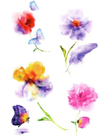 Smudged Flowers & Butterflies 5 stk Tatoveringer Fake Tattoo