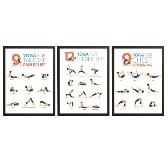 Plakat Yoga Posisjoner Sett / Sett av 3 Plakat Yoga Posisjoner Sett / Sett av 3