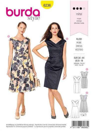 Burda 6236 - Kjole EUR: 34-44, US: 8-18