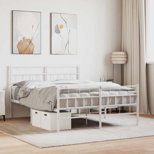 vidaXL Sengeramme i metall med hode- og fotgavl hvit 140x200 cm 8721012189287