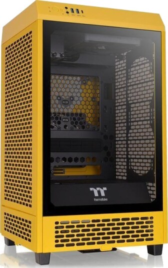 Thermaltake Tower 200 Mini ITX Kabinett med Sidepanel i Herdet Glass og 2x140mm Vifter - Gul