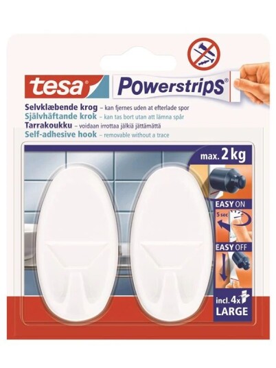 Tesa Powerstrips Hooks Large Oval self-adhesive White