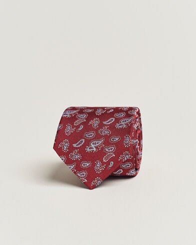 Amanda Christensen Paisley Woven Silk Tie 8 cm Wine Red