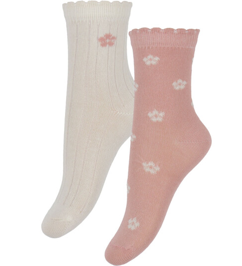 Minymo Ash Rose Strømper Med Lettuce Hem 2-Pakning 23-26