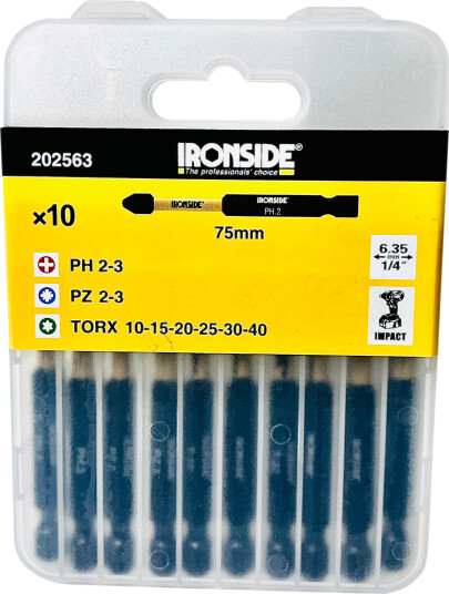 Ironside 202563 Kraftbitssett 10 deler, 75 mm