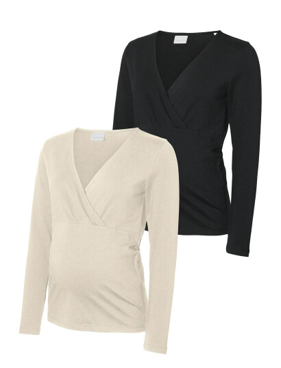 Mamalicious Birch Black Mlkerrie Tess Ls Jrs Topp 2 P Noos XS