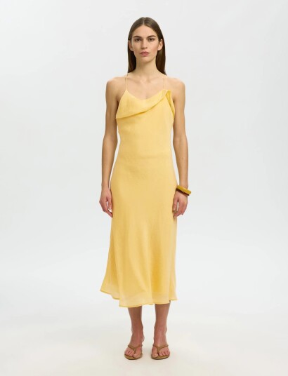 Selected Slwemma Slim Cupro Blend Midi Strap Dres Yellow 36