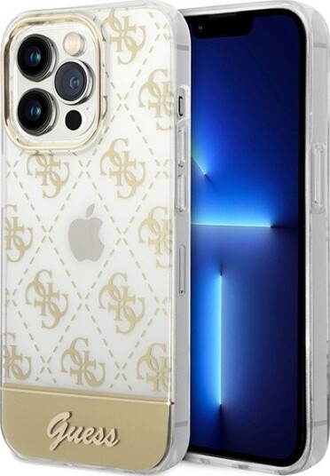 Guess Hardcase til iPhone 14 Pro 6.1" Gull med 4G Mønster Script