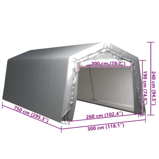 vidaXL Oppbevaringstelt 300x750 cm stål grå