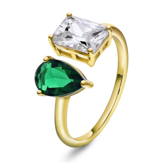 Pan Jewelry Ring i 925 forgylt sølv med hvit og grønn zirkonia størrelse 62