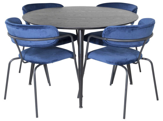 Venture Design Dipp & Arrow spisegruppe Svart/blå 4 st stoler & bord 115 cm