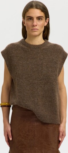 Selected Femme Lulu Short Sleeve Knit Vest Brun L