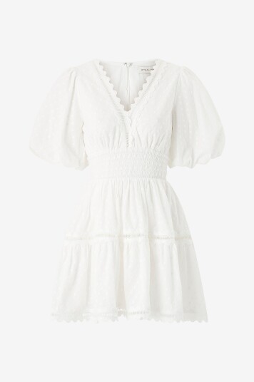 By Malina Kjole Elvira V neck Mini Dress Hvit