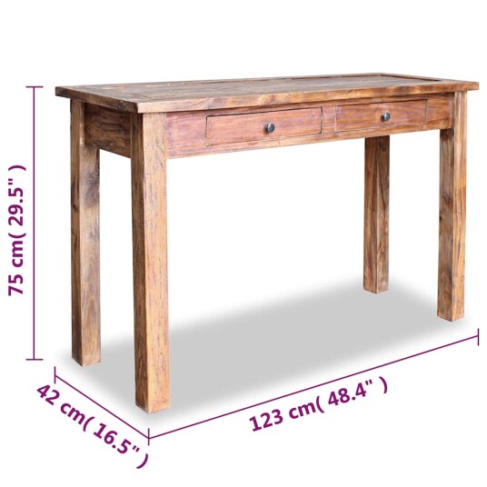 vidaXL Konsollbord gjennvunnet heltre 123x42x75 cm