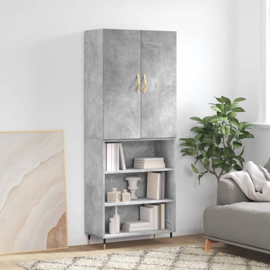 vidaXL Highboard betong grå 69,5x34x180 cm konstruert tre 8720845413040