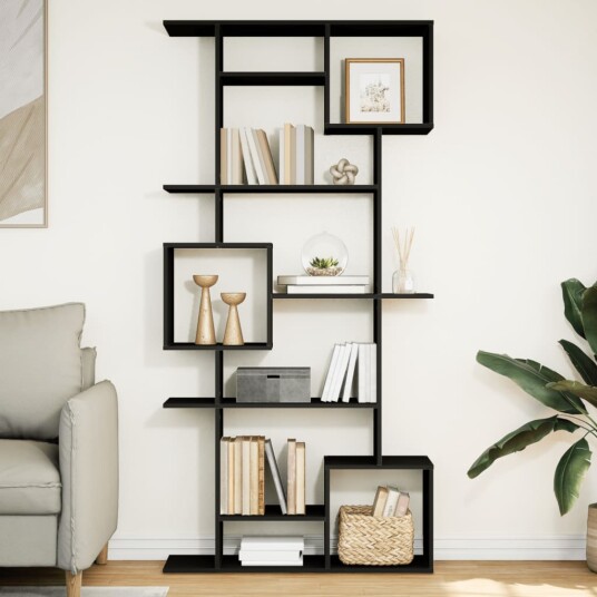 Bokhylle svart 92x29x188 cm konstruert tre