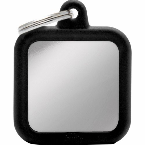 Myfamily Hushtag Firkant Id Tag-Aluminium Med Plast Kant Sølv