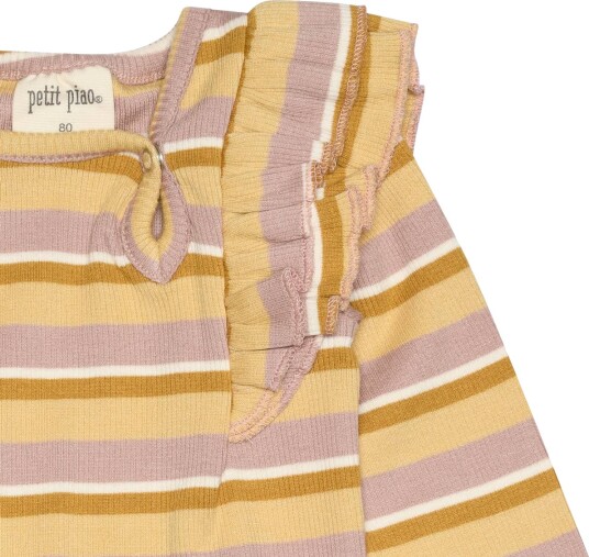 Petit Piao Body Modal Max Striped Frill Adobe Rose/Yellow Corn/M (68 / 6 mnd)