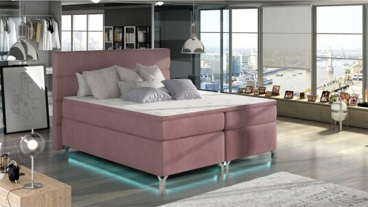 Boxspring Eltap Amadeo med LED Mat Velvet 63 Rosa 160x200 cm