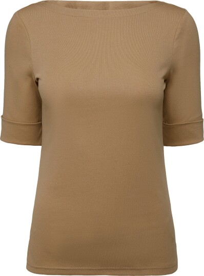 Lauren Ralph Lauren Stretch Cotton Boatneck Tee Brown XS
