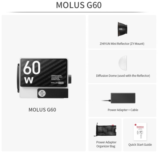 Zhiyun Molus G60 COB LED lys Bi Color 60W Zhiyun Molus G60 COB LED lys Bi Color 60W