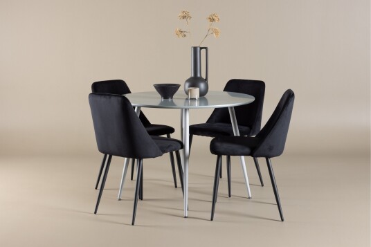 Venture Home Plaza Spisegruppe 100 cm Rund med 4 Night stoler Grå/Sort