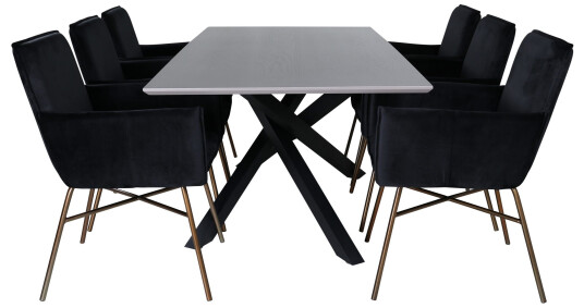 Venture Home Piazza Spisegruppe 180 cm Rektangulær med 6 Petra Stoler Sort