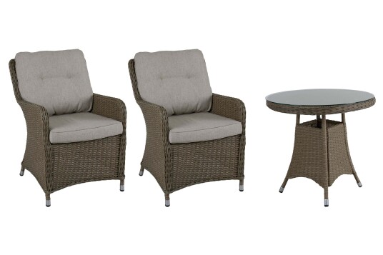 Brafab Hornbrook spisegruppe 2 matstoler & spisebord 80 cm Beige med sand pute
