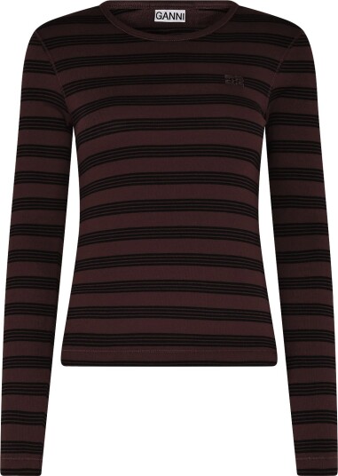 Ganni Stripe Rib Long Sleeve Brown XXS Ganni Stripe Rib Long Sleeve Brown XXS
