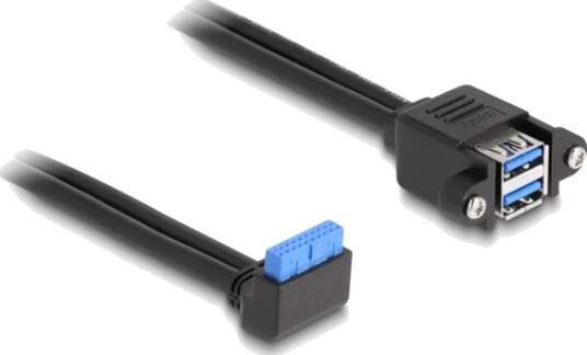 Delock Kabel Usb 5 Gbps Stolpekontakt 90° Vinklet Til 2 X Usb 5 Gbps Type A Kontakt For Installasjon 50 Cm