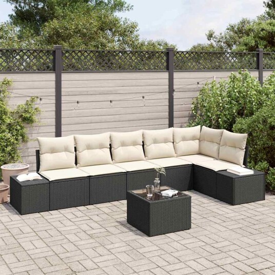 vidaXL Hagesofa Set 7 stk. Svart og krem polyrotting