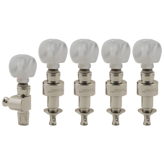Grover 124n5 Geared Banjo Pegs W/round Pearloid Button - 5 Pcs, Nickel