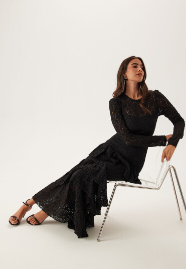 Bubbleroom Occasion Frill Lace Long Sleeve Maxi Dress