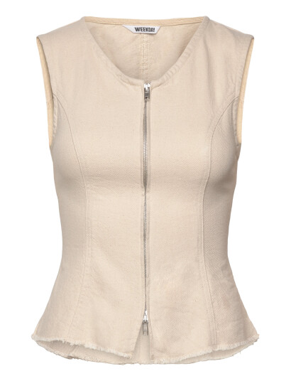 Weekday Zip Up Top   Beige   44