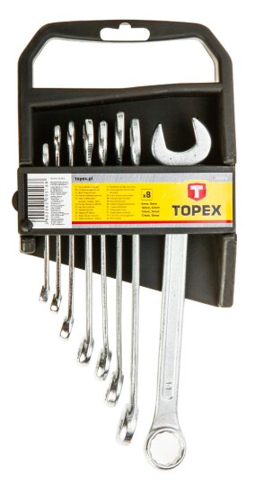 TOPEX Kombinasjonsnøkkelsett 8 stk 6-19 mm i plastholder