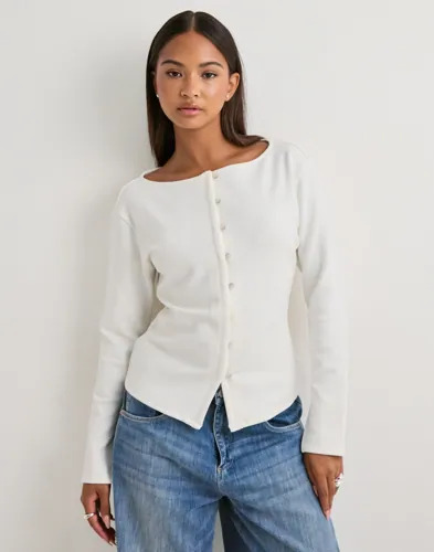 Nelly Hvit Waist Button Cardigan