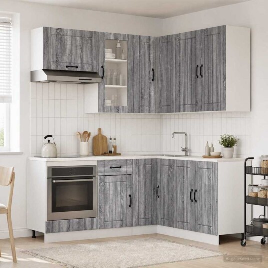 vidaXL Kjøkken enhet LUCCA 8 pcs Grå Sonoma Konstruert tre