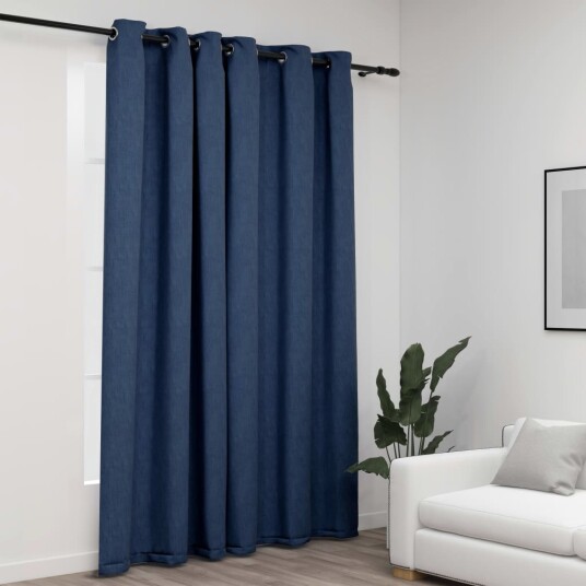 Vidaxl Lystette Gardiner Med Maljer Og Lin-Design Blå 290x245 Cm