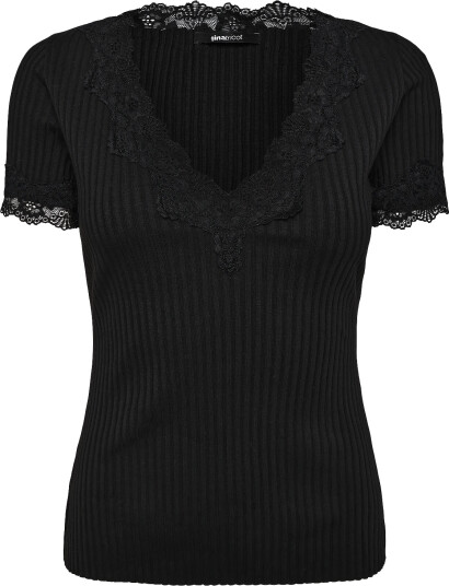 Gina Tricot Lace Detail Rib Top Black XS