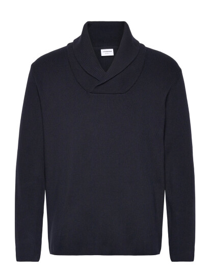 Lindbergh Shawl Collar Rib Knit - Navy - L Lindbergh Shawl Collar Rib Knit - Navy - L