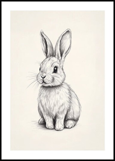 Baby Bunny Sketch Black And White Rabbit Drawing Plakat Plakat / 50x70cm