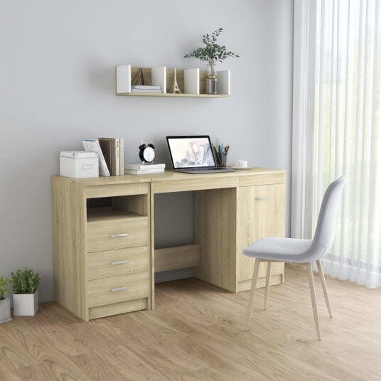 vidaXL Skrivebord sonoma eik 140x50x76 cm sponplate