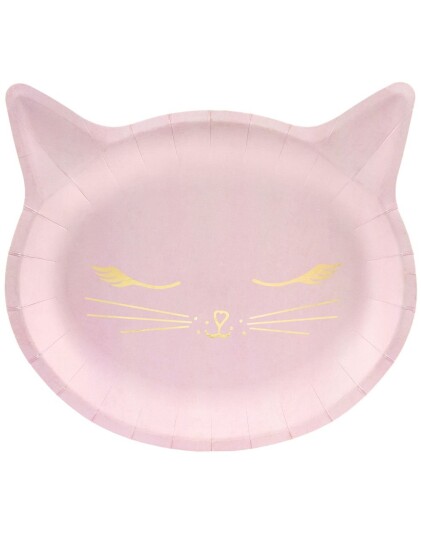 PartyDeco Papptallerkener Katt Rosa - 6-pakning