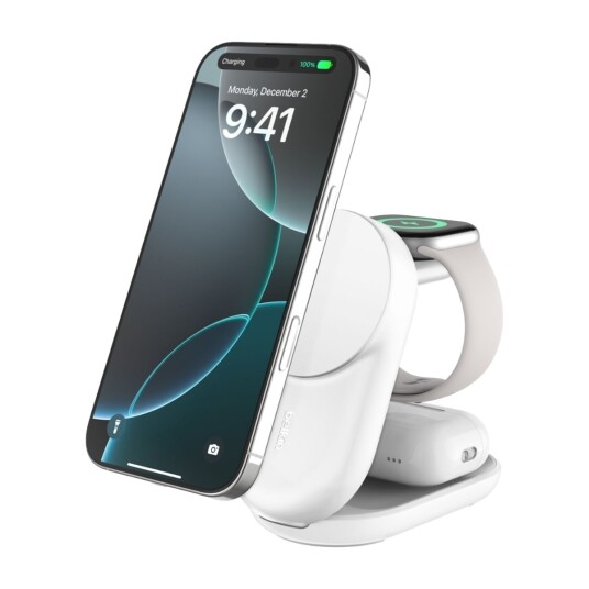 Belkin 25W Qi2 3-i-1 Magnetisk Trådløs Lader Hvit