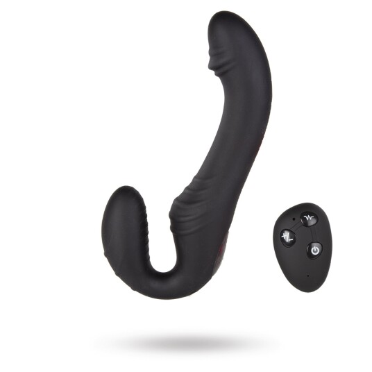 Sustainable Pleasure Triple Vibration Strap On Vibrator Wireless Remote Black