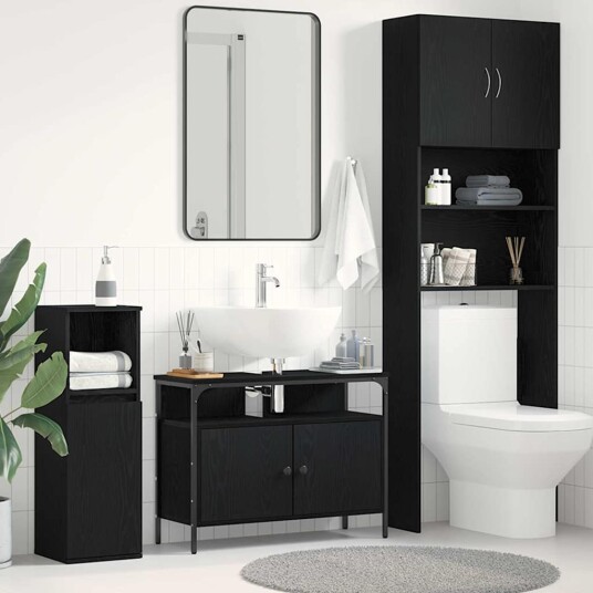 Baderomsvask Cabinet Svart Eik 80x30x60 cm Konstruert Tre Baderomsvask Cabinet Svart Eik 80x30x60 cm Konstruert Tre