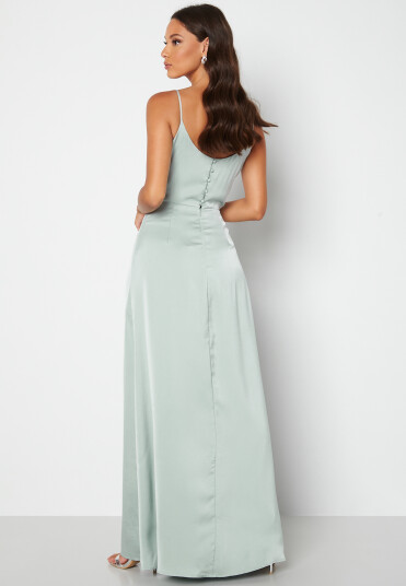 Bubbleroom Occasion Waterfall High Slit Satin Gown Dusty green 42