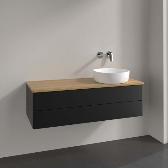 Villeroy & Boch Antao Servantskap med 2 skuffer 120x50x36 cm u/lys Sort Matt/Eik Villeroy & Boch Antao Servantskap med 2 skuffer 120x50x36 cm u/lys Sort Matt/Eik