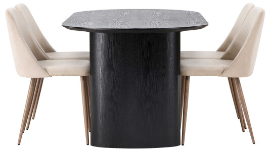 Venture Design Isolde & Night spisegruppe Brun/svart 4 stoler & bord 180 x 90 cm